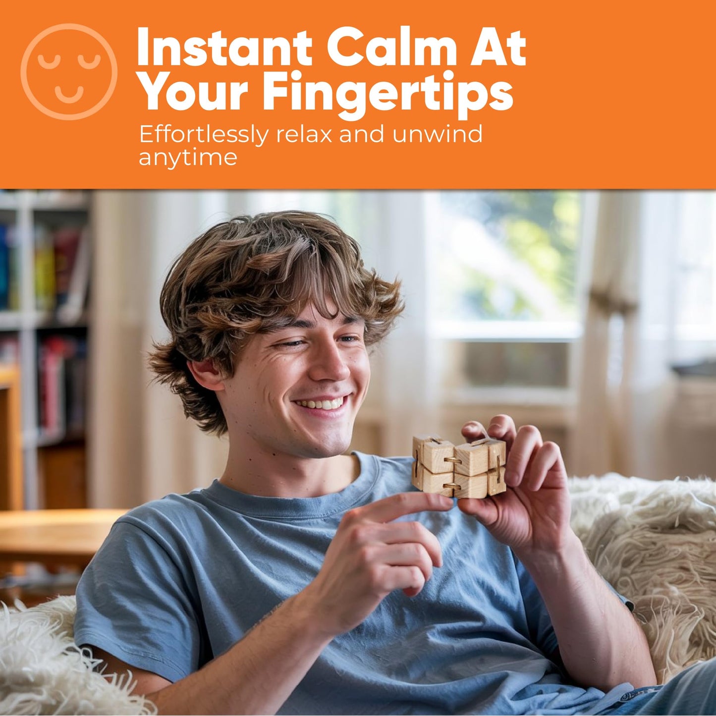 BunMo Wooden Fidget Cube – Beechwood Infinity Cube, Larger Pack, Smooth Folding