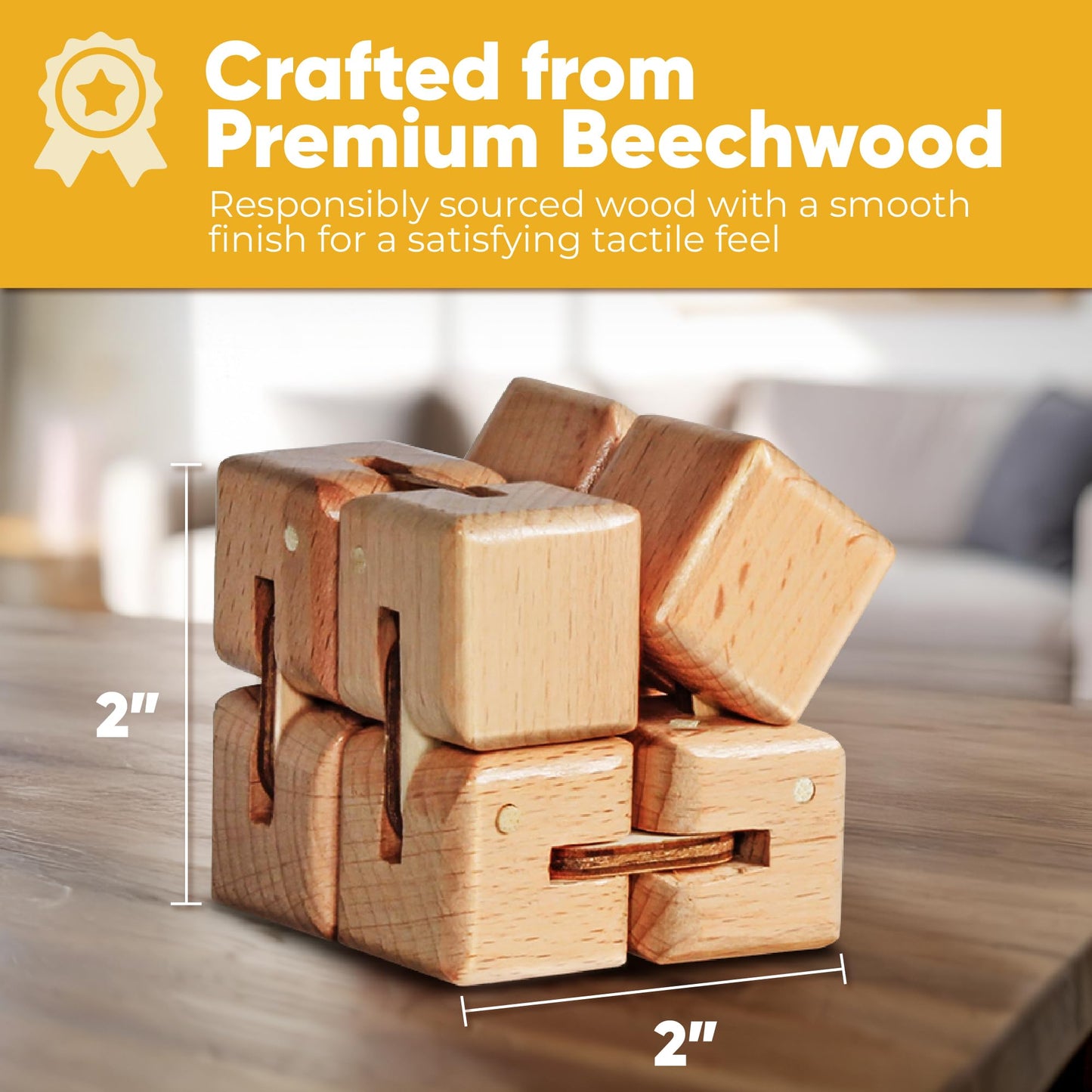 BunMo Wooden Fidget Cube – Beechwood Infinity Cube, Larger Pack, Smooth Folding