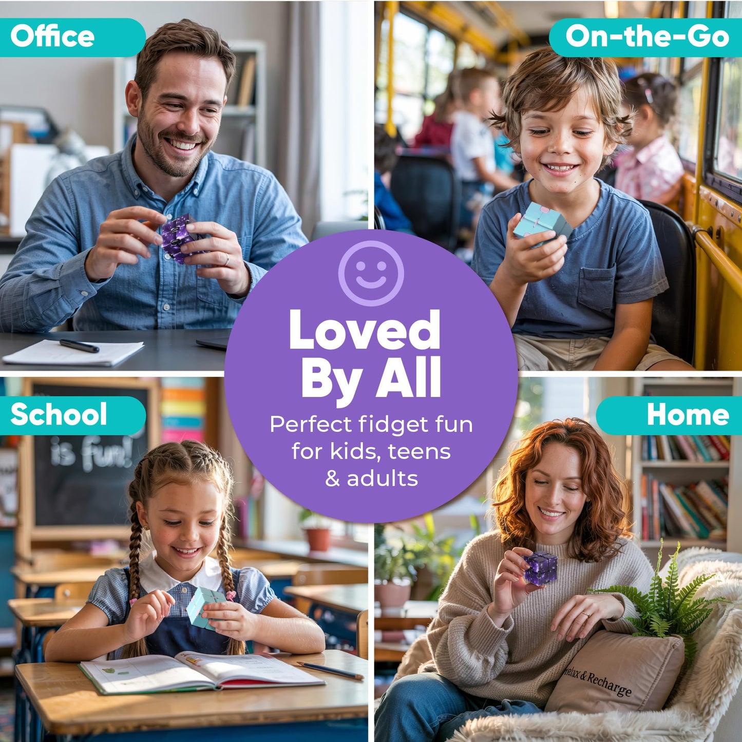 BUNMO 2 Pack Infinity Fidget Cube – Quiet Pocket Folding Desk Toy