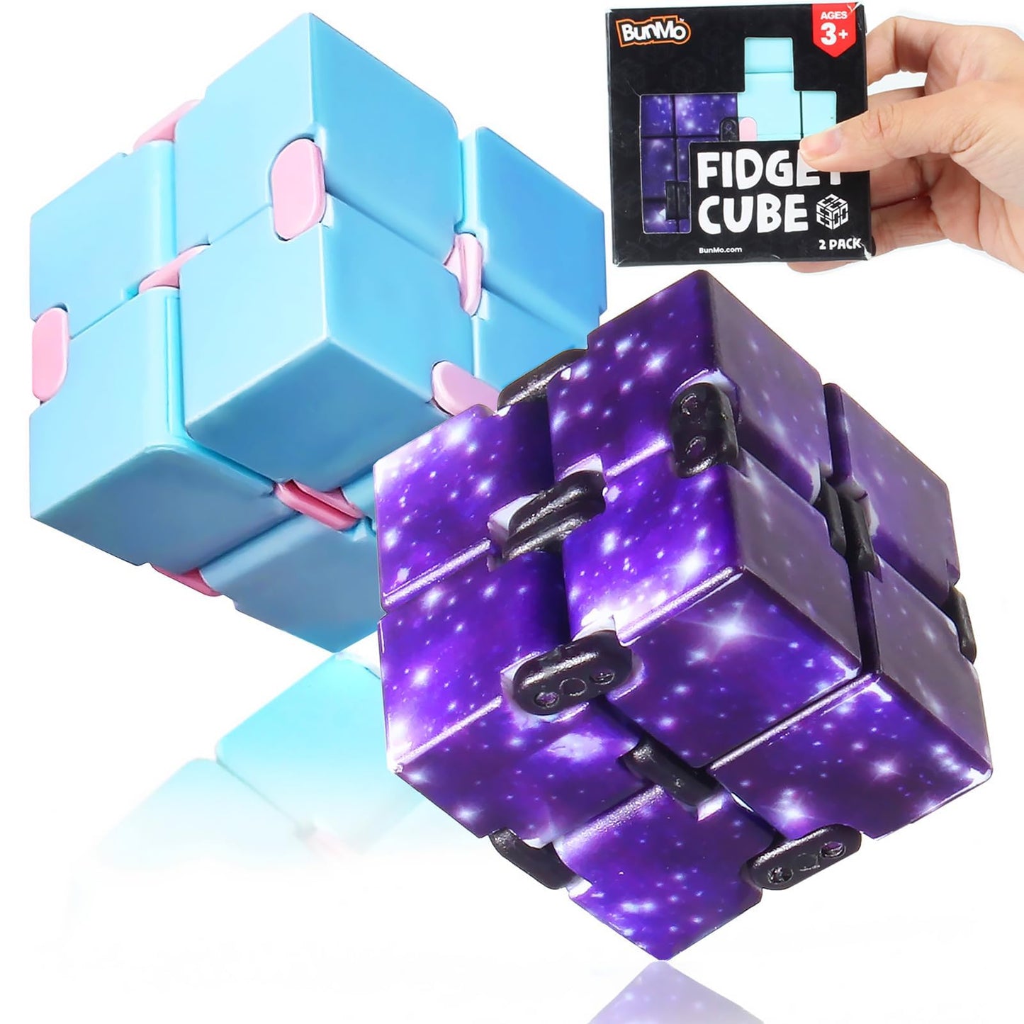 BUNMO 2 Pack Infinity Fidget Cube – Quiet Pocket Folding Desk Toy