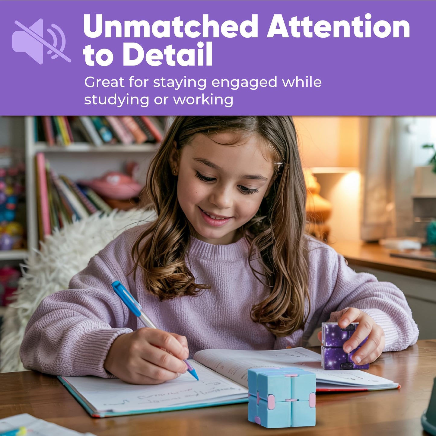 BUNMO 2 Pack Infinity Fidget Cube – Quiet Pocket Folding Desk Toy