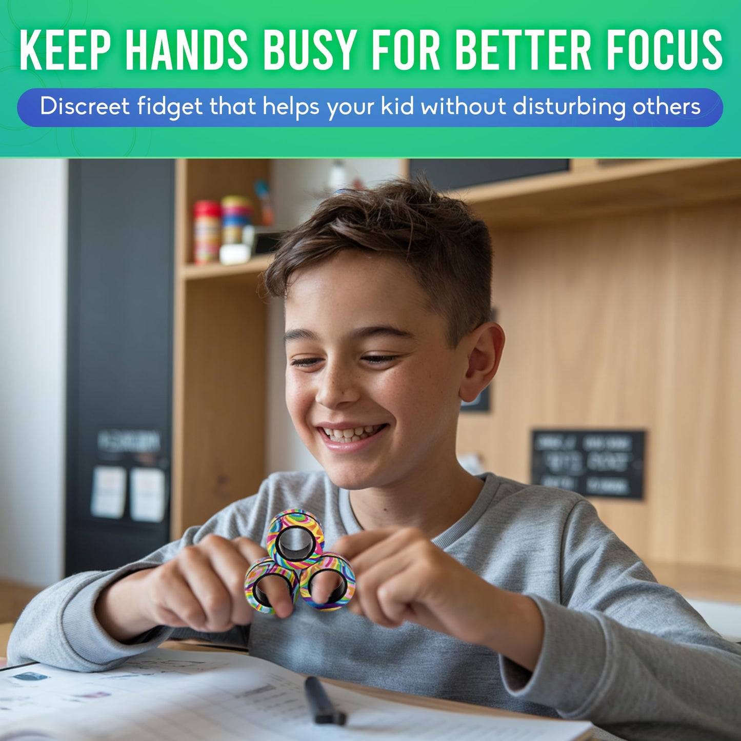 BunMo Magnetic Rings Multicolored – Quiet BPA-Free N45 Magnets Fidget Rings