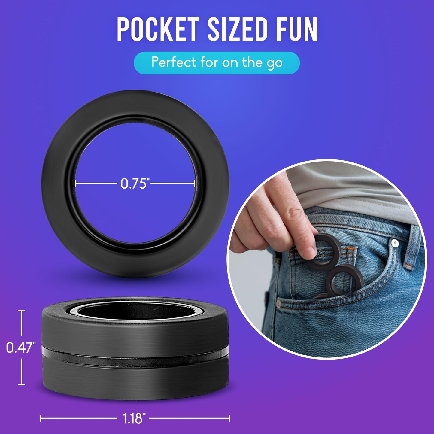 BunMo Magnetic Rings Black – 8 N45 Magnets, BPA-Free Quiet Fidget Toy for Office, School & Travel