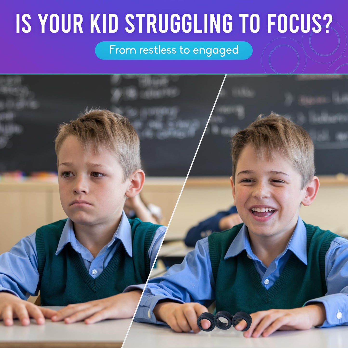 BunMo Magnetic Rings Black – 8 N45 Magnets, BPA-Free Quiet Fidget Toy for Office, School & Travel