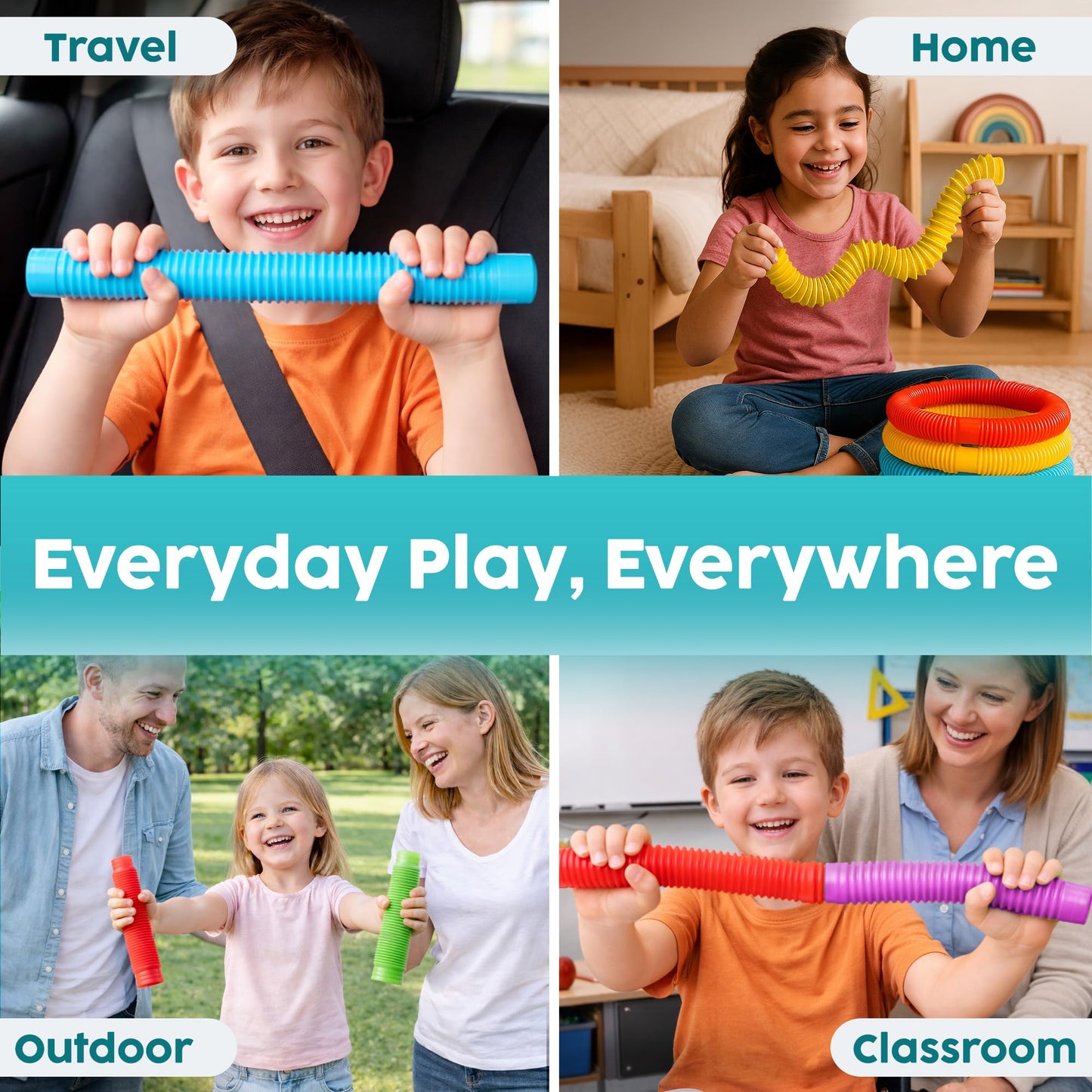 BUNMO Pop Tubes - Large 4-Pack Sensory & Fidget Toys for Creative Learning