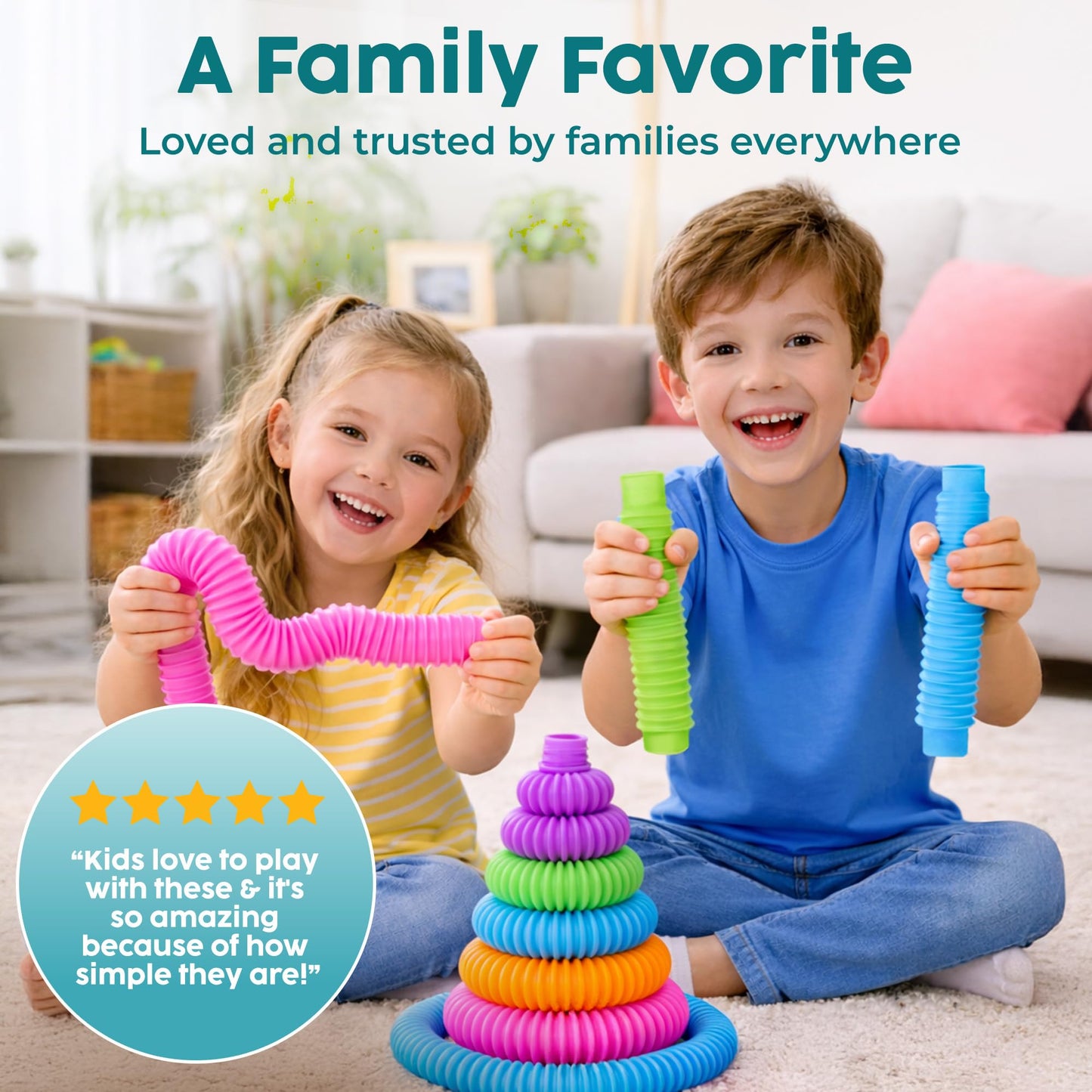 BUNMO Pop Tubes - Large 4-Pack Sensory & Fidget Toys for Creative Learning