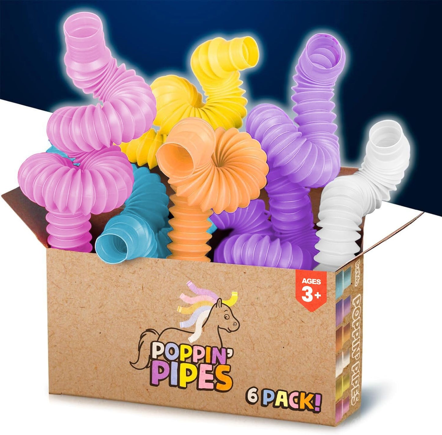 BUNMO Pop Tubes - Sensory Toys for Toddlers | 6 Pack Medium