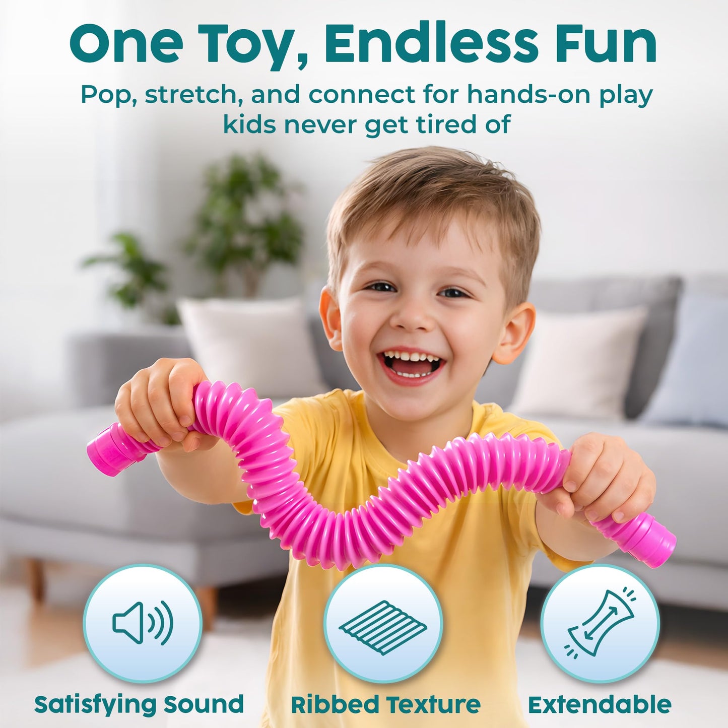 BUNMO Pop Tubes - Large 4-Pack Sensory & Fidget Toys for Creative Learning