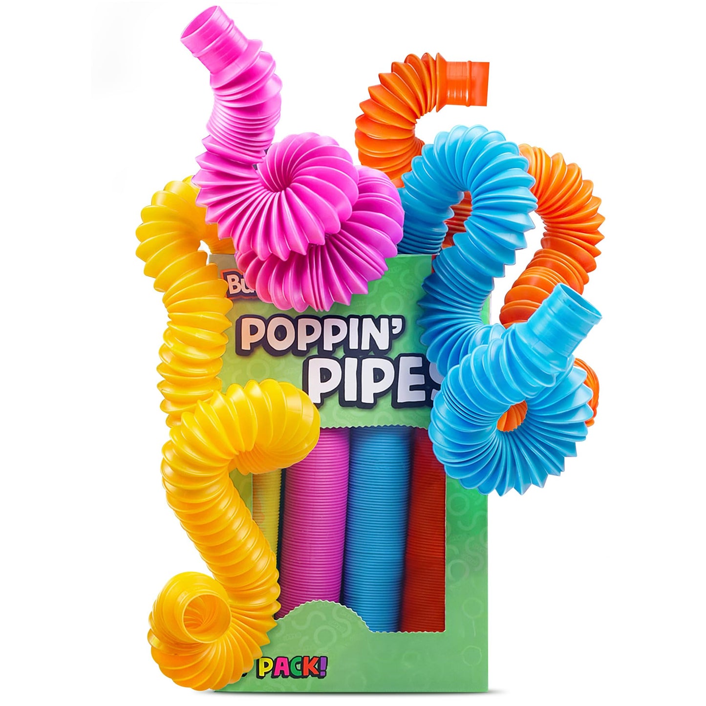 BUNMO Pop Tubes - Large 4-Pack Sensory & Fidget Toys for Creative Learning