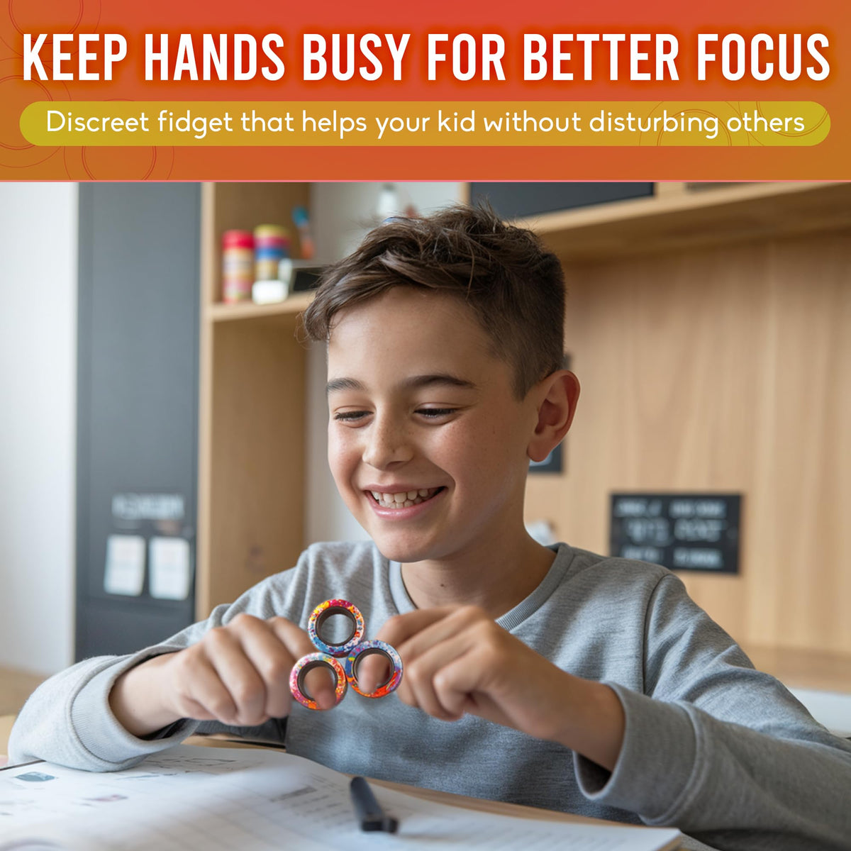 BUNMO Magnetic Fidget Rings Rainbow 3-Pack - Spin, Connect & Play