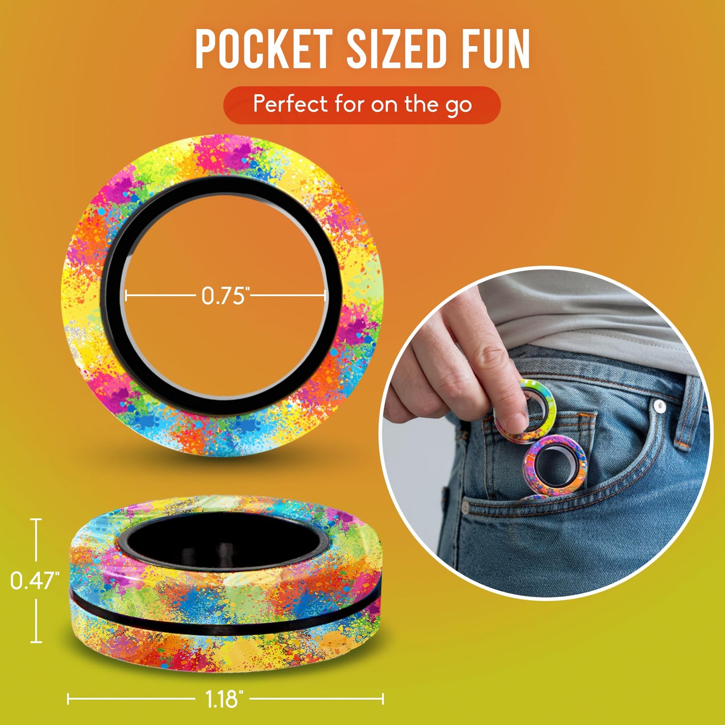BUNMO Magnetic Fidget Rings Rainbow 3-Pack - Spin, Connect & Play