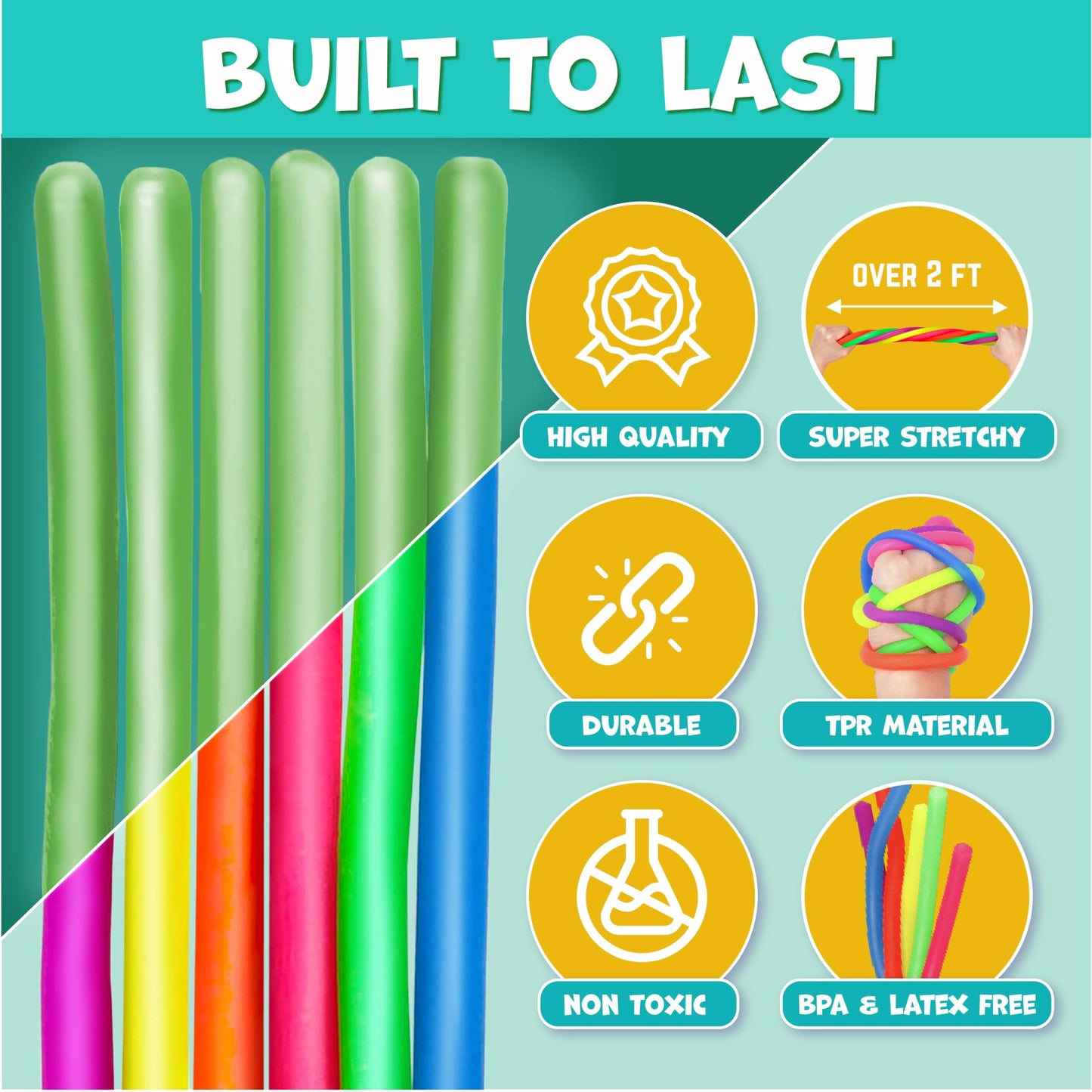 BUNMO Glow In The Dark Stretchy Strings – Sensory Toys for Toddlers 3+ (6 Pack)