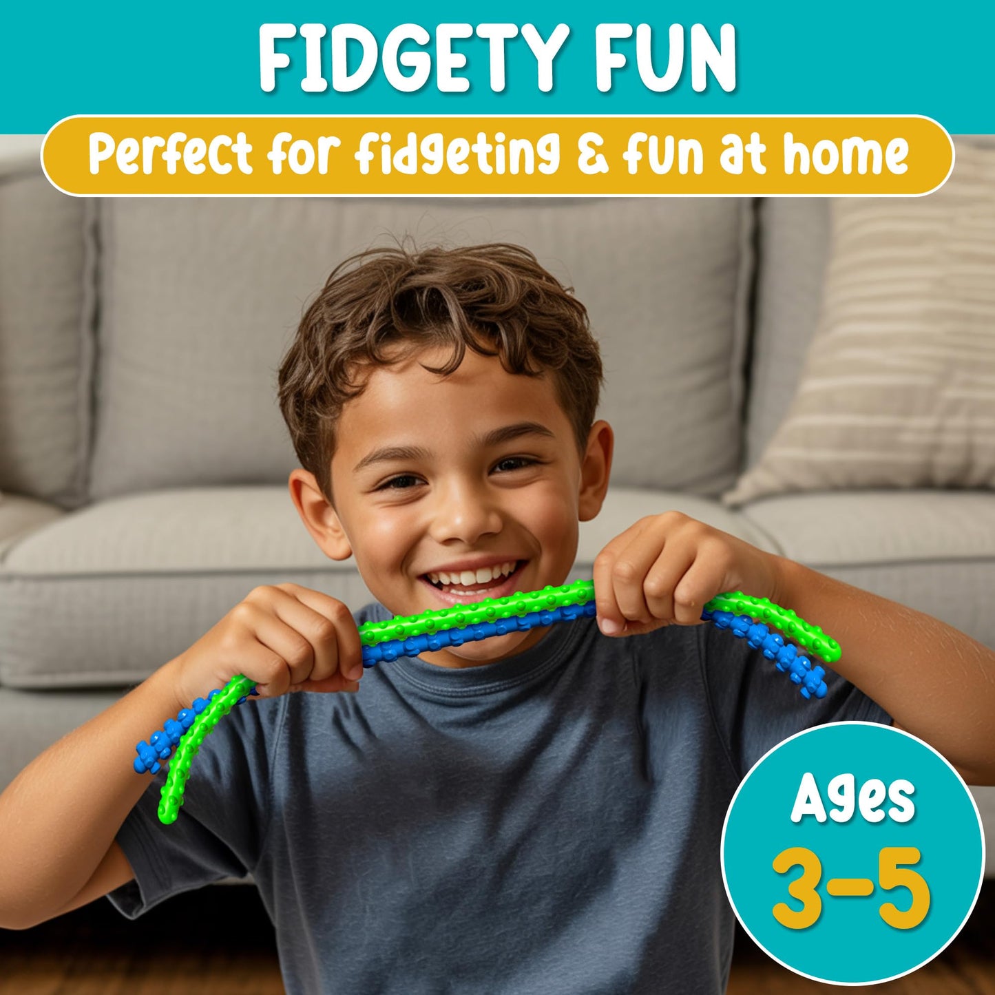 BunMo Silicone Stretchy Strings Sensory Toy – 6 Pack Fidget Worms for Kids | Textured, Bright Sensory Noodles