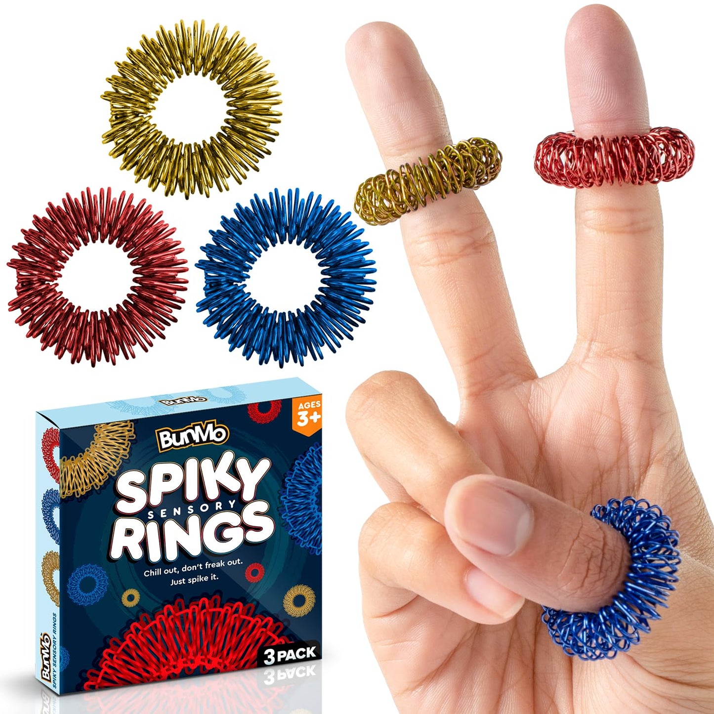 BunMo Spiky Sensory Rings 3pk – Fidget Rings for Adults, Sensory Stimulation & Finger Comfort