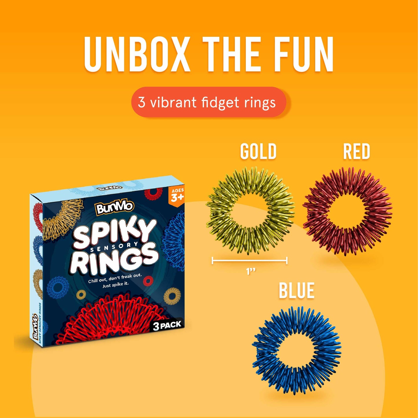 BunMo Spiky Sensory Rings 3pk – Fidget Rings for Adults, Sensory Stimulation & Finger Comfort