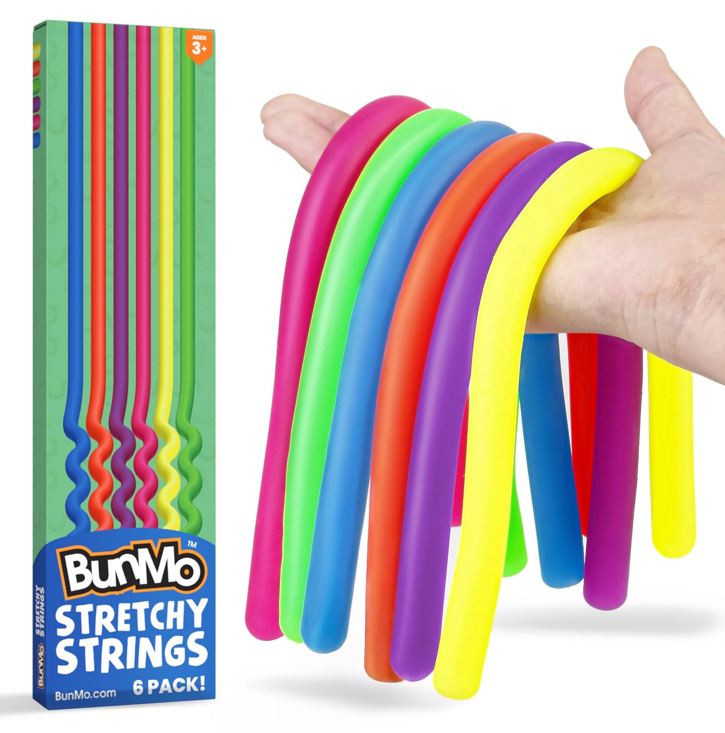 BUNMO Stretchy Strings for Toddlers 3+ | Sensory Fidget Toys, 6-Pack, Non-Mouthable