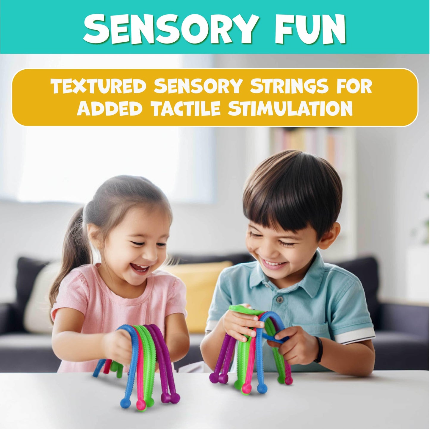 BUNMO Stretchy Strings - 6-Pack Textured Sensory Toys for Kids & Adults