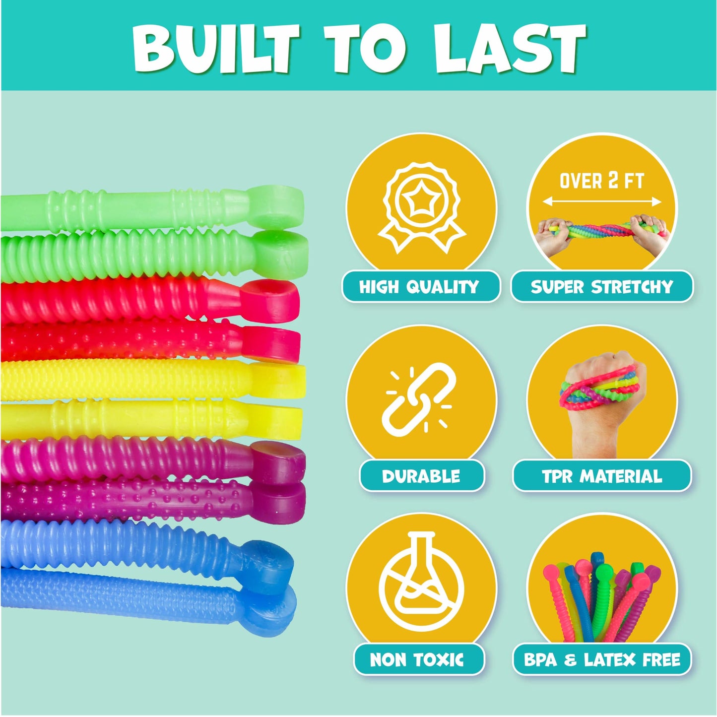 BUNMO Stretchy Strings – Sensory Fidget Toys (10 Pack) for Kids, Non-Mouthable 3+