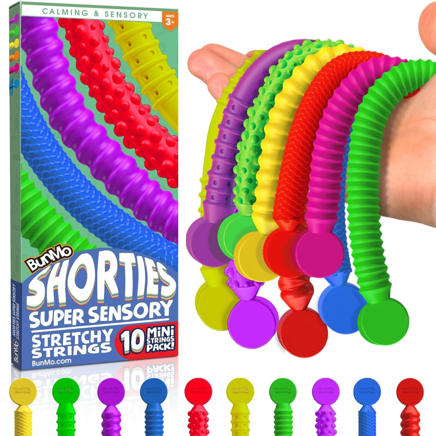 BUNMO Stretchy Strings – Sensory Fidget Toys (10 Pack) for Kids, Non-Mouthable 3+