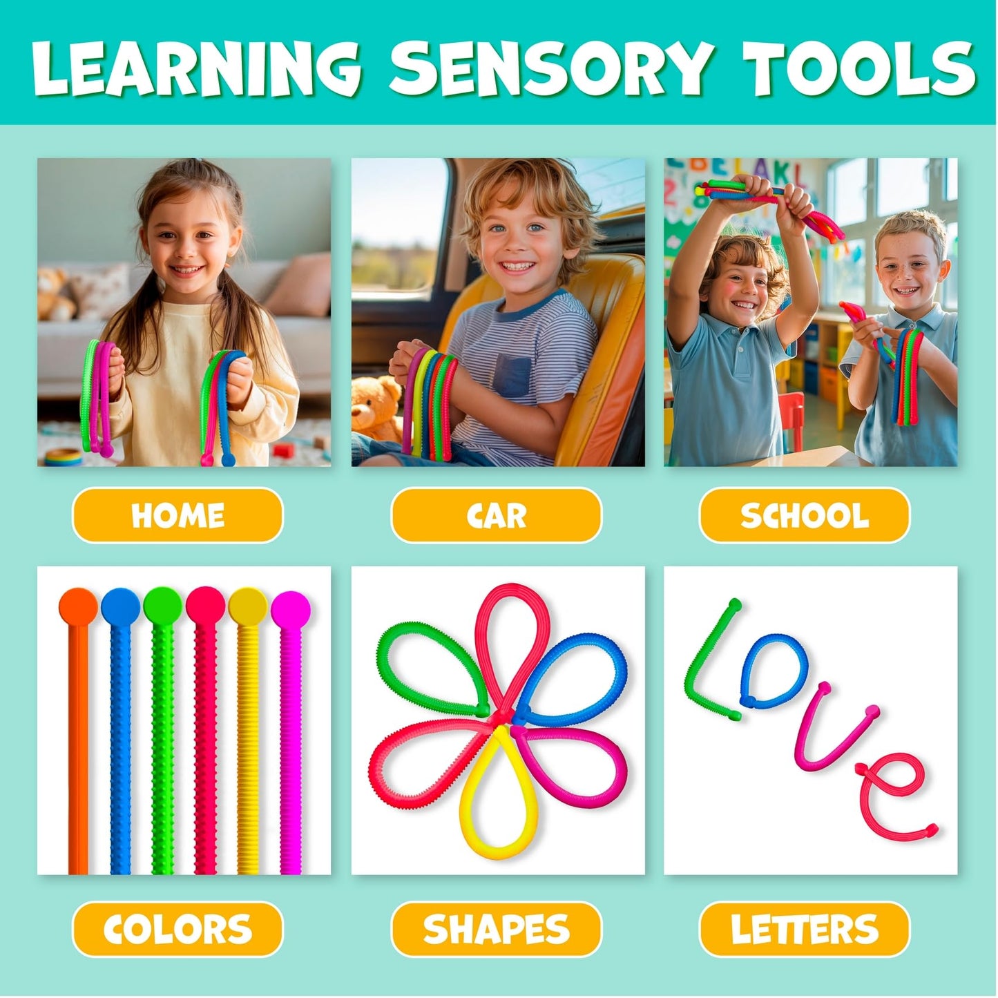 BUNMO Stretchy Strings - 6-Pack Textured Sensory Toys for Kids & Adults
