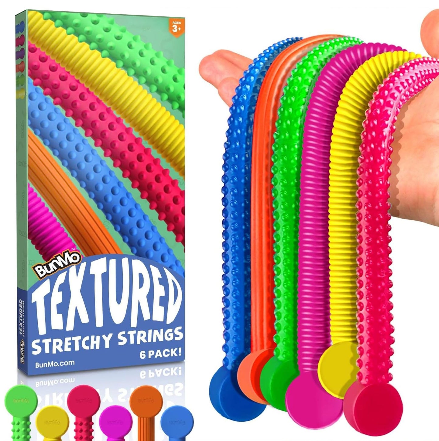 BUNMO Stretchy Strings - 6-Pack Textured Sensory Toys for Kids & Adults