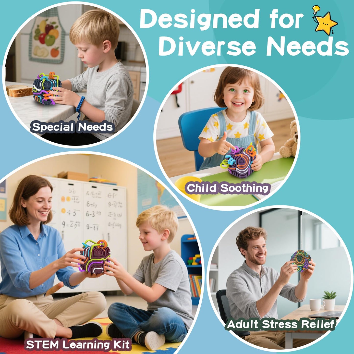 BunnyBoo Sensory Activity Board — 3D Cube Fidget Toys for Focus, Calm & Travel