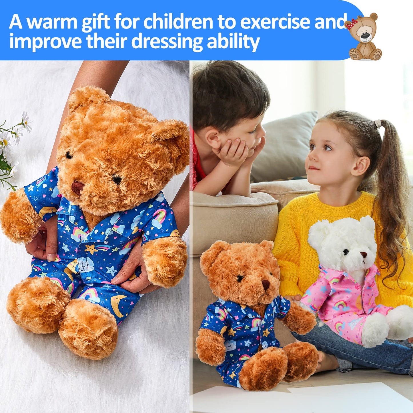 Bunnycool 2 Pcs Bear Pajamas Outfit for 12-16 Inch Bears – Blue Plushy Clothes Set