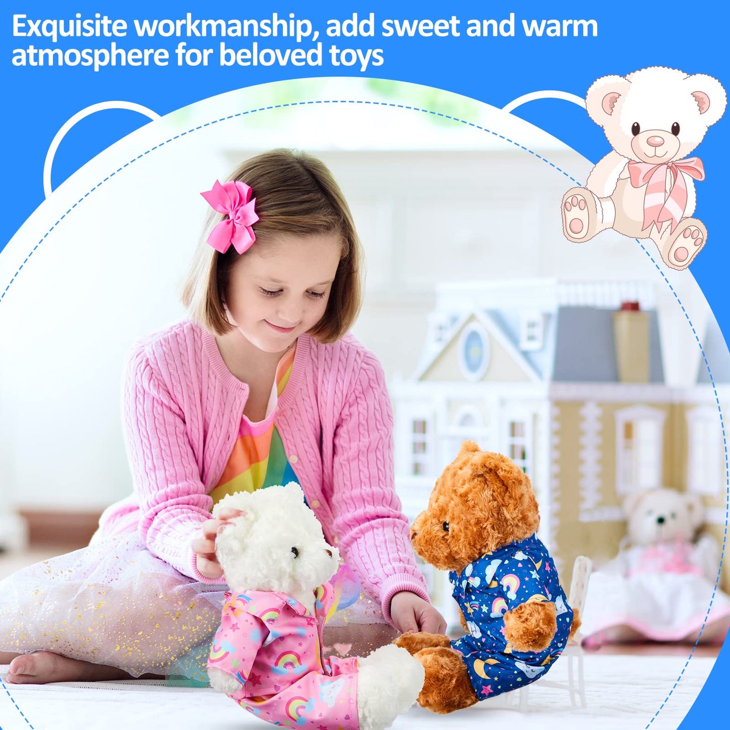 Bunnycool 2 Pcs Bear Pajamas Outfit for 12-16 Inch Bears – Blue Plushy Clothes Set