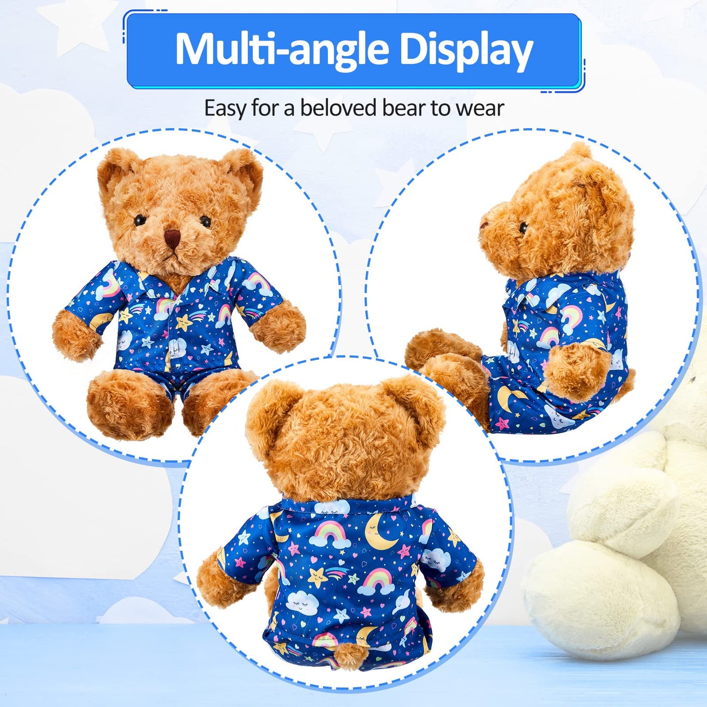 Bunnycool 2 Pcs Bear Pajamas Outfit for 12-16 Inch Bears – Blue Plushy Clothes Set