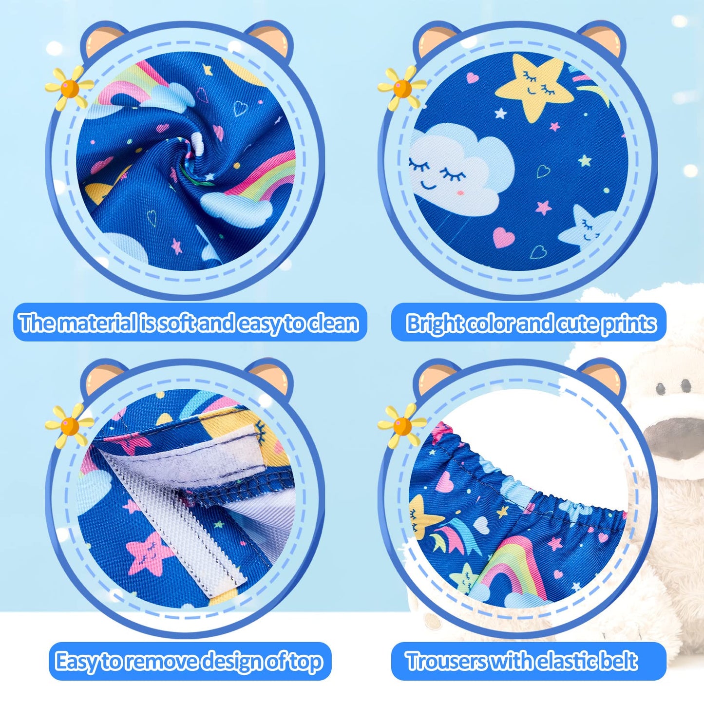 Bunnycool 2 Pcs Bear Pajamas Outfit for 12-16 Inch Bears – Blue Plushy Clothes Set