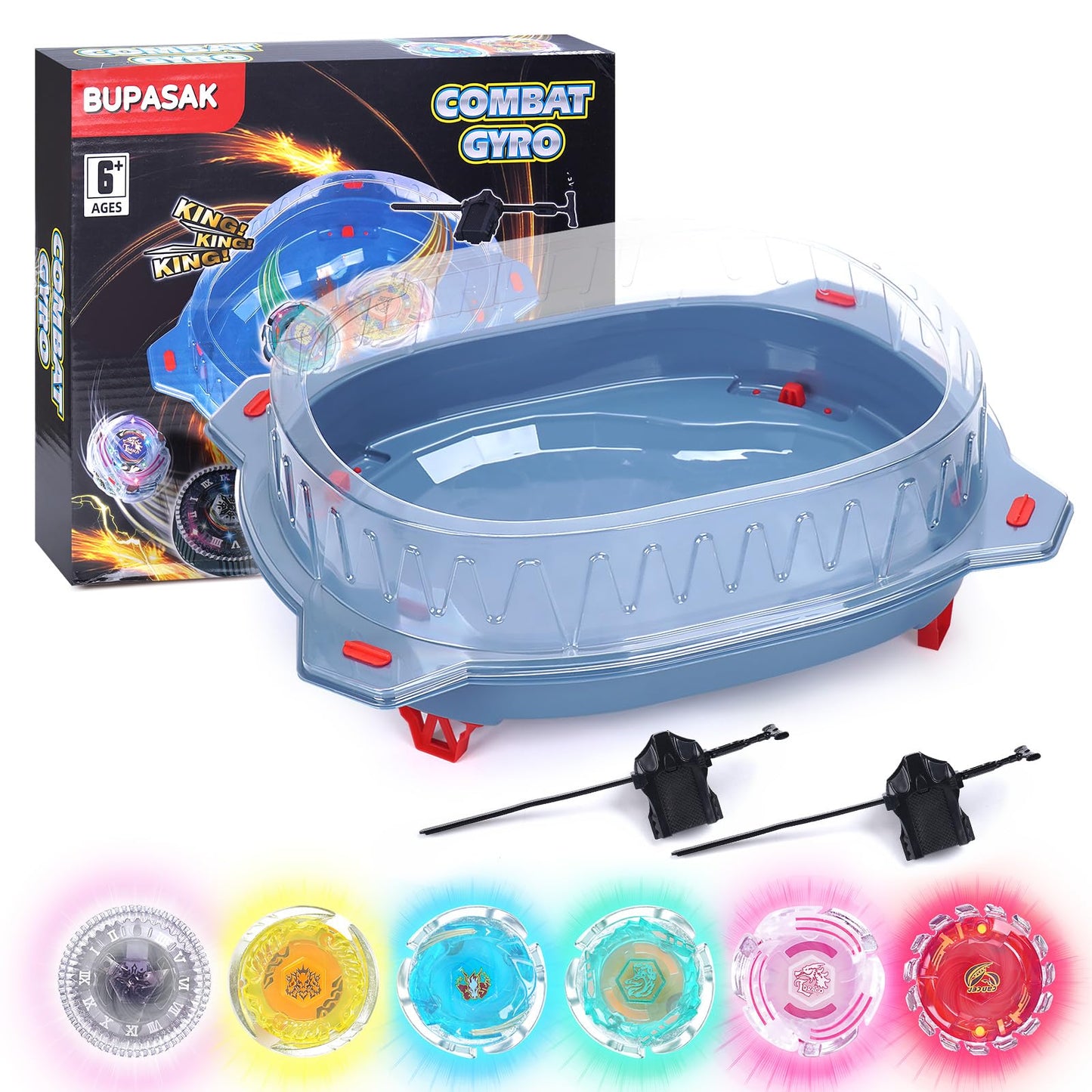 BUPASAK Light Ignite Spinning Tops Battle Set – Glow Tops, Stadium & 2 Launchers | Amazon Exclusive
