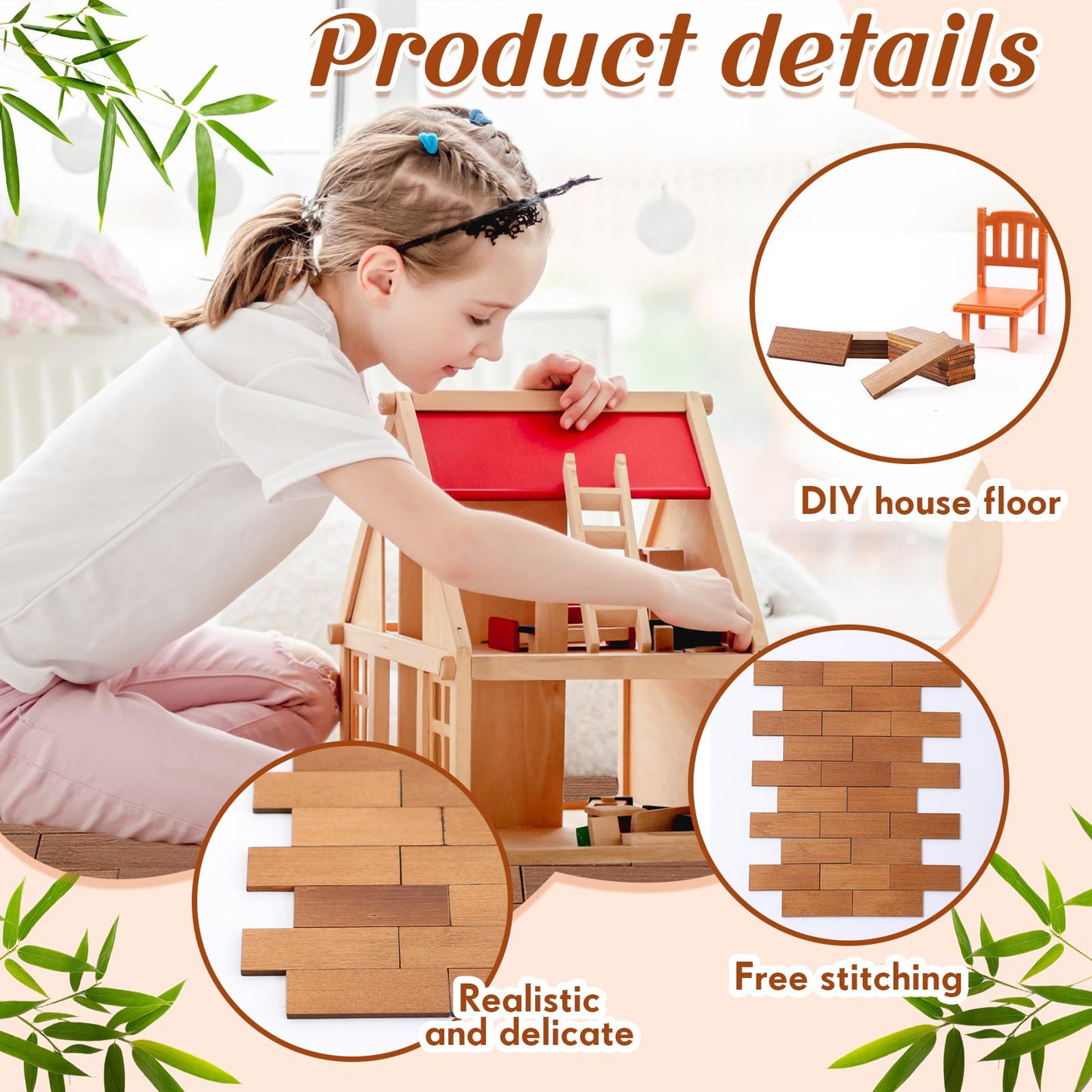Burbell 400 Pcs Miniature Dollhouse Flooring – 1:12 Bamboo Floorboards for Models