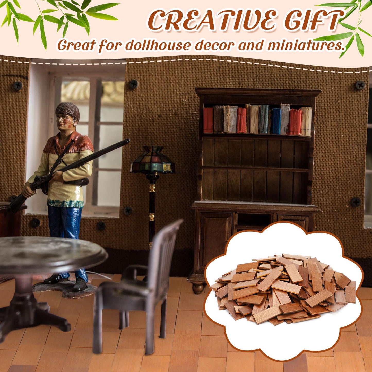 Burbell 400 Pcs Miniature Dollhouse Flooring – 1:12 Bamboo Floorboards for Models