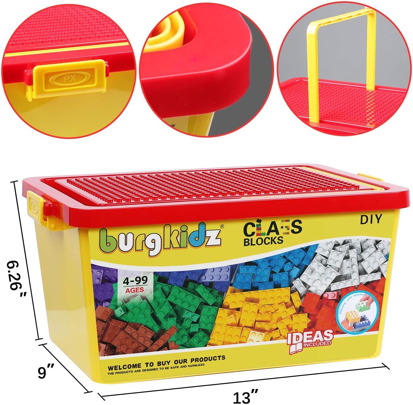 burgkidz Building Bricks 1020-Piece Set – 1068 Premium Blocks with Wheels, Doors, Windows & Storage Box