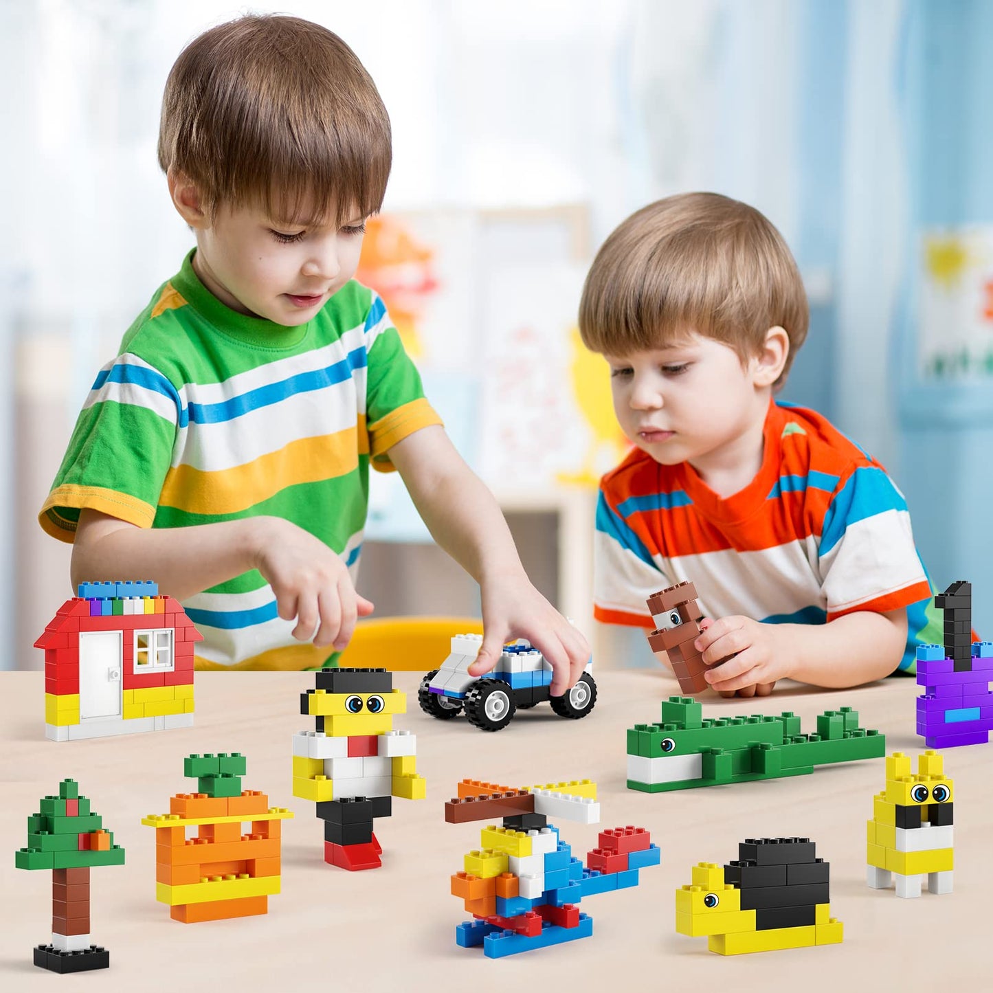 burgkidz Building Bricks 568 Pieces – STEM Toy Blocks with Wheels, Doors, Windows, Storage Box | 3+ Gift