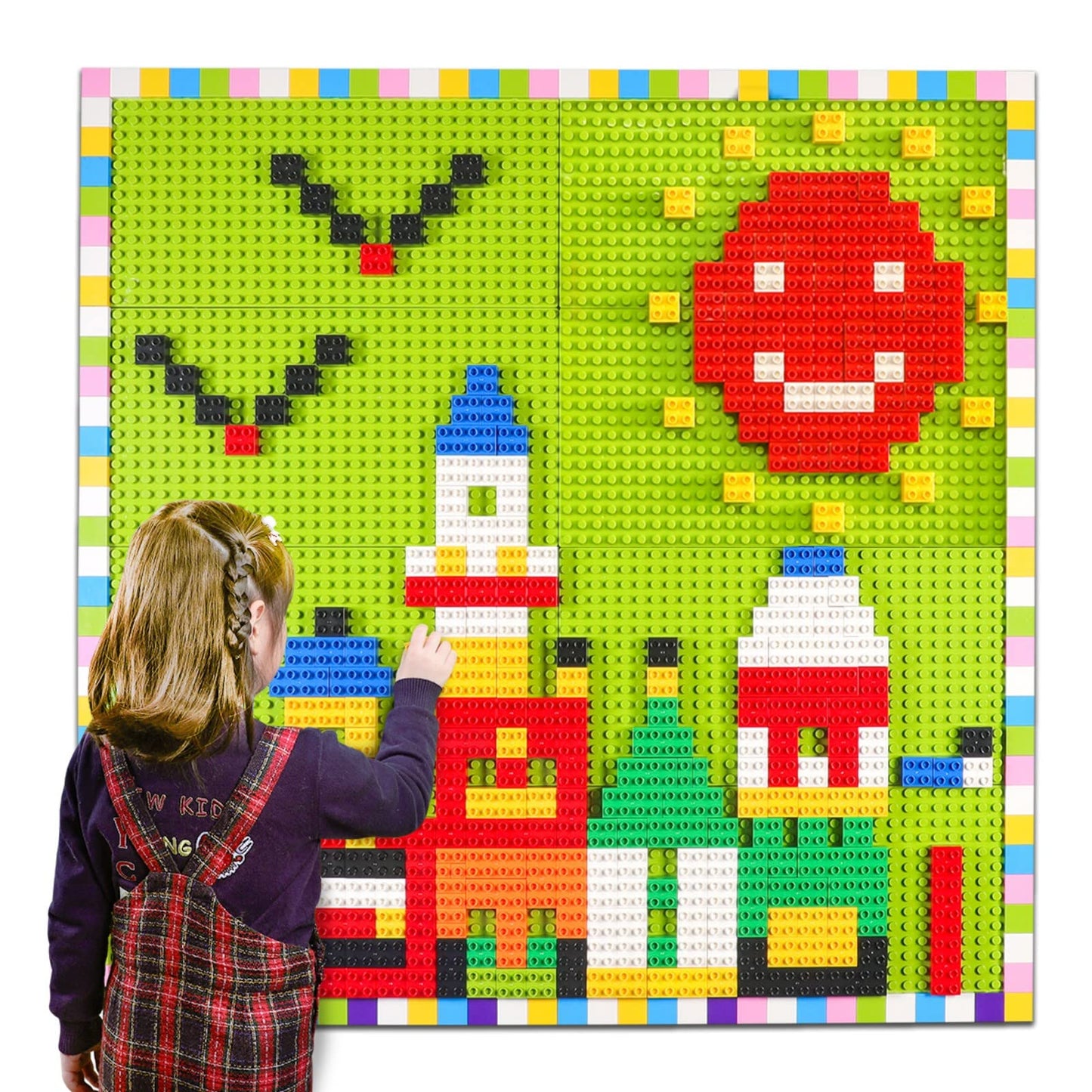 Burgkidz Build On Wall or Table - 8-Pack Green Base Plates + 444 Bricks, Major Brand Compatible