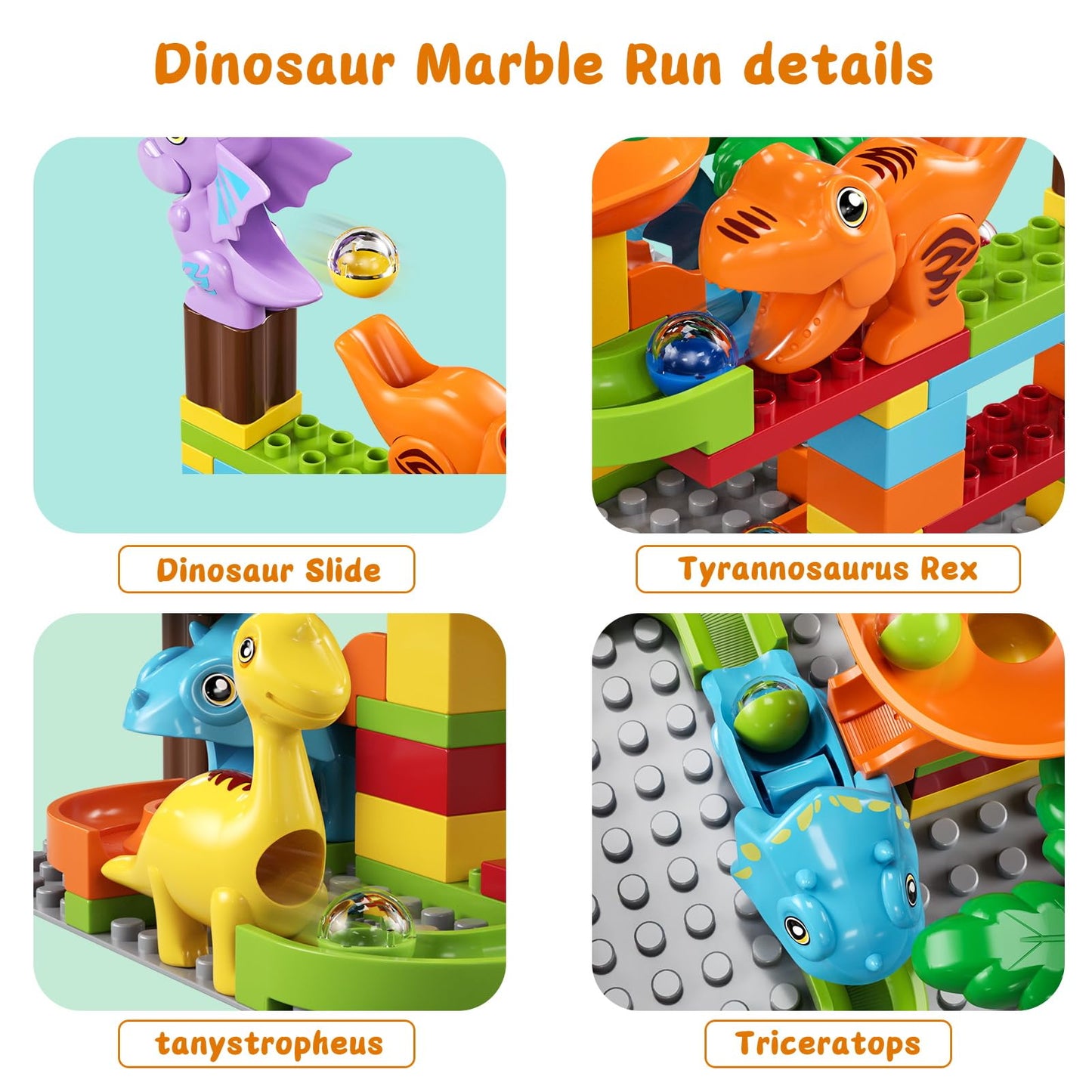Burgkidz Kids Marble Run & Dinosaur Building Blocks – Montessori STEM Toy for Ages 3-8