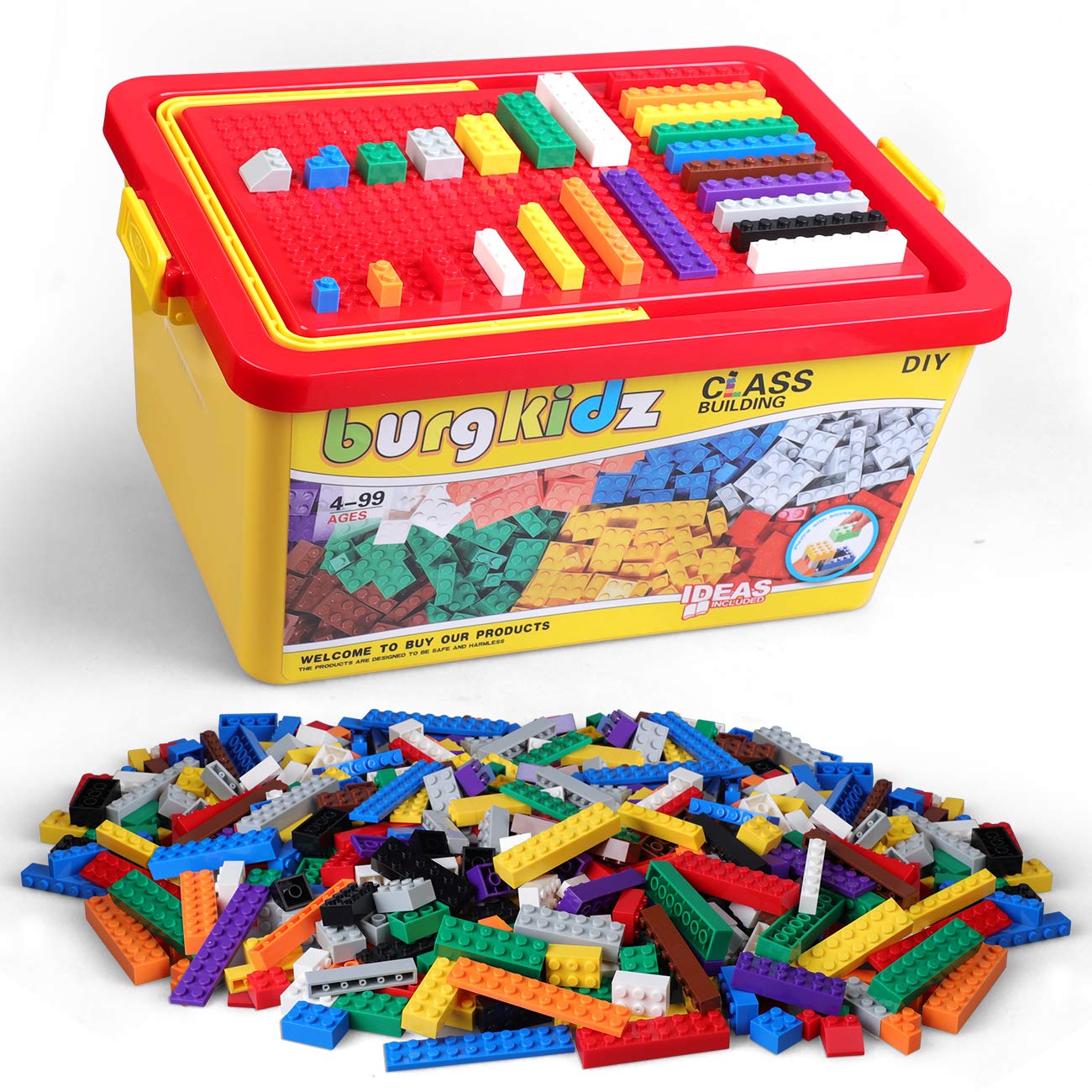 burgkidz Building Bricks 1020-Piece Set – 1068 Premium Blocks with Wheels, Doors, Windows & Storage Box