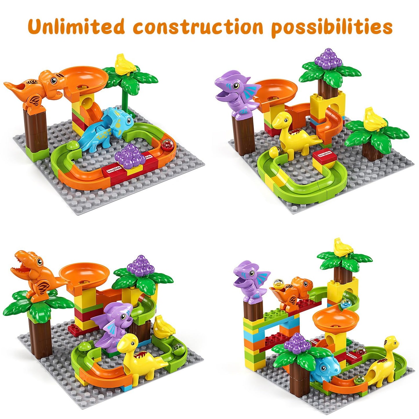 Burgkidz Kids Marble Run & Dinosaur Building Blocks – Montessori STEM Toy for Ages 3-8