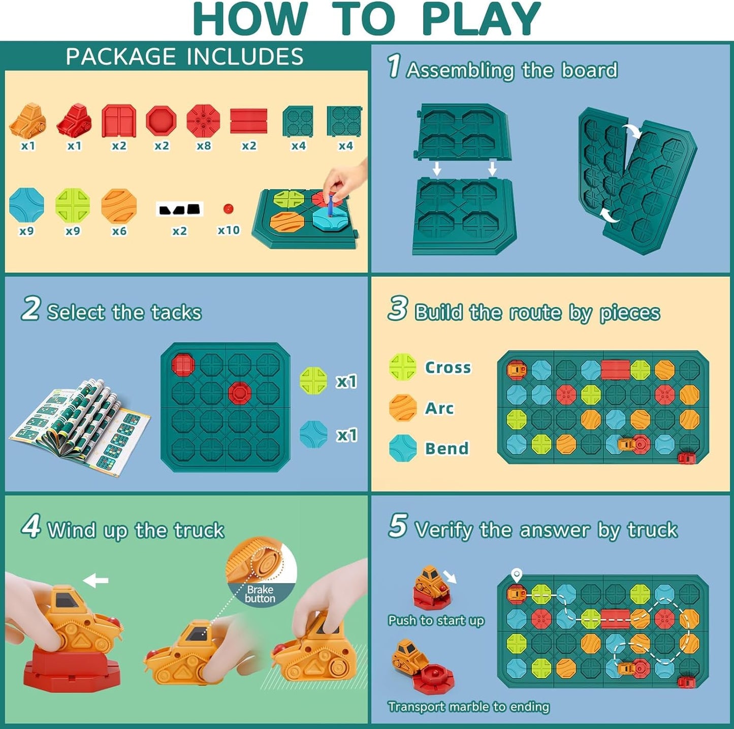 burgkidz STEM Board Games – Large 8-Board Road Builder for Kids Aged 3-8
