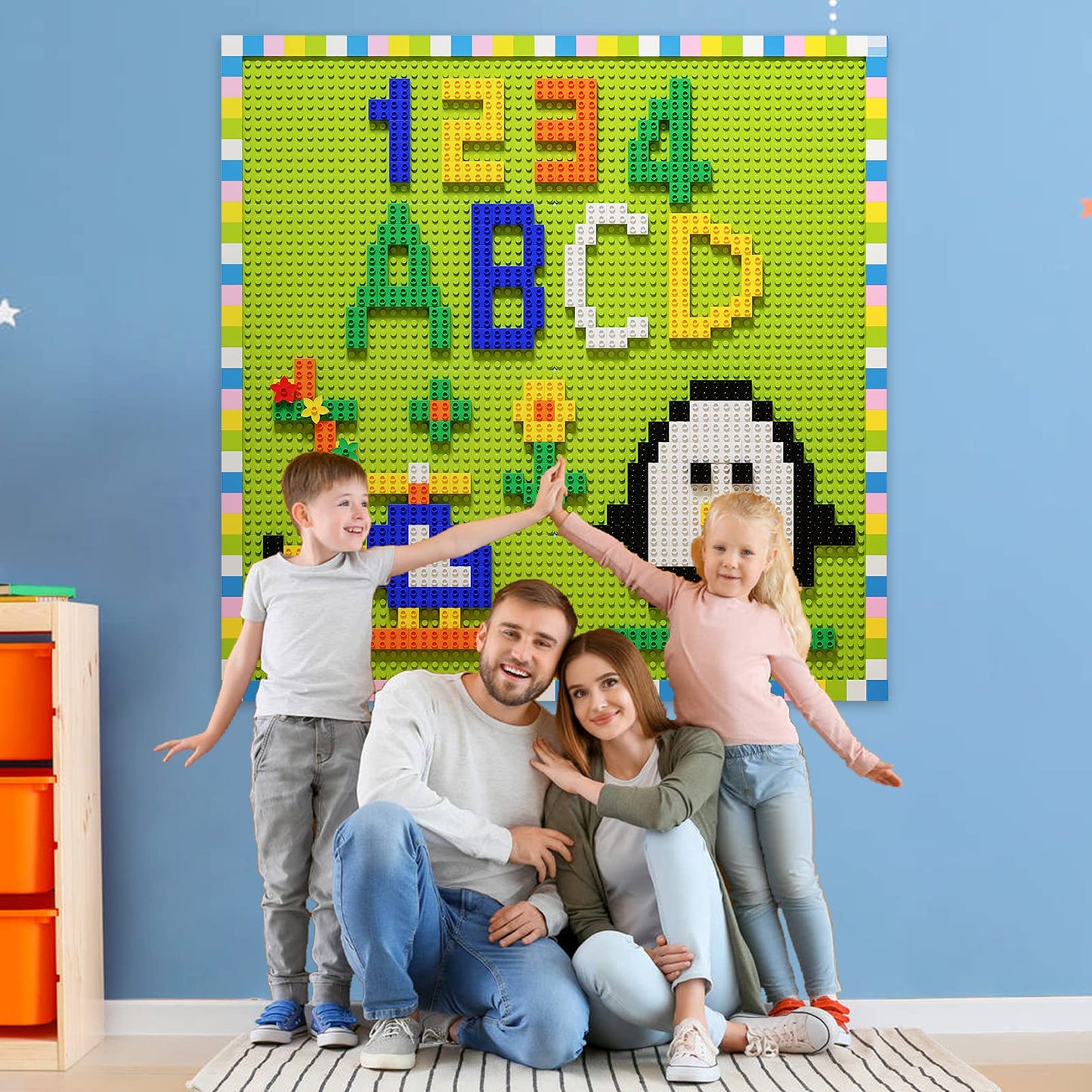 Burgkidz Build On Wall or Table - 8-Pack Green Base Plates + 444 Bricks, Major Brand Compatible