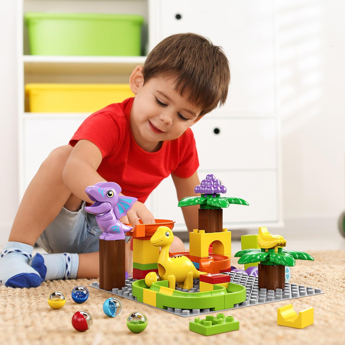Burgkidz Kids Marble Run & Dinosaur Building Blocks – Montessori STEM Toy for Ages 3-8