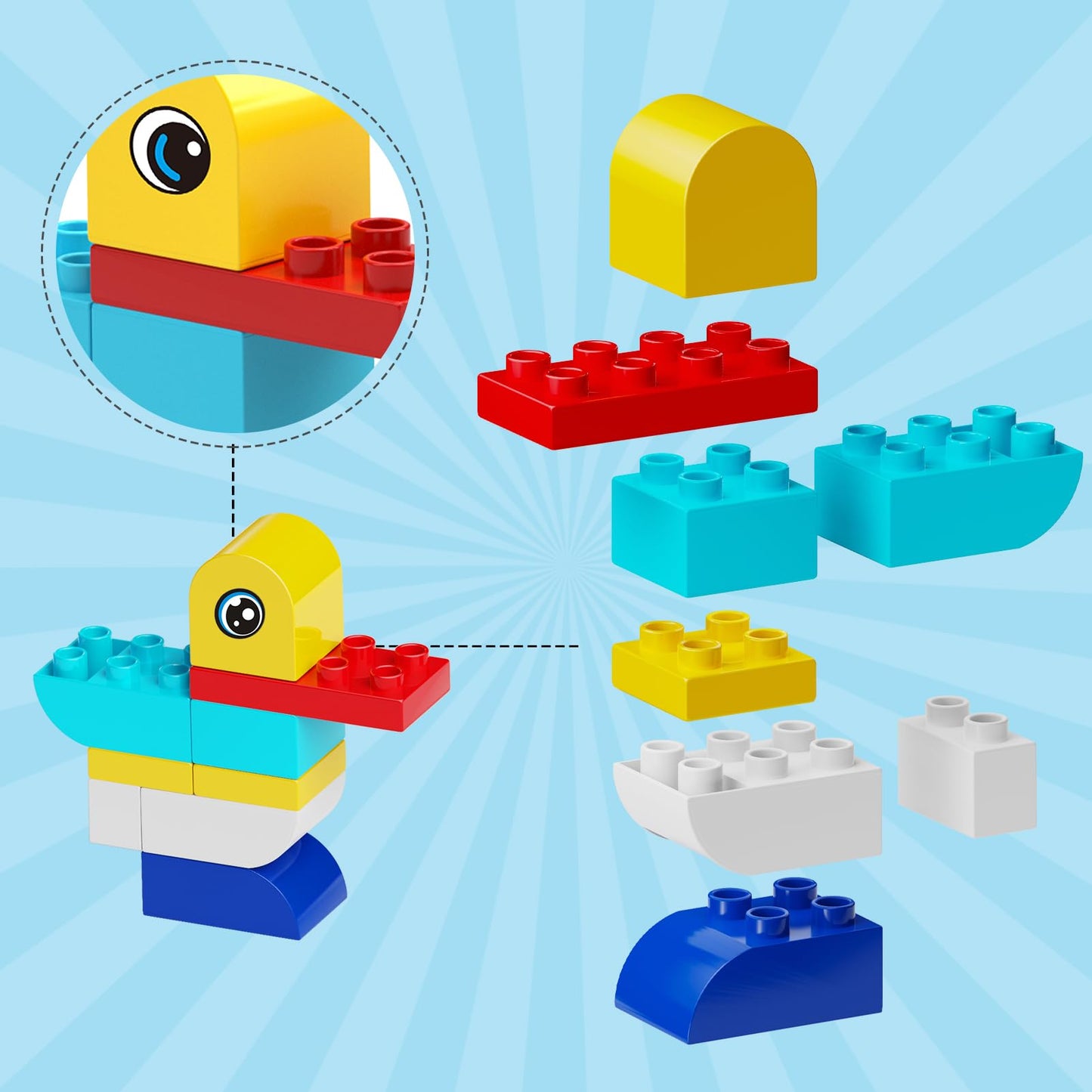 burgkidz Educational Toy: Classic Big Size Bricks – Large Building Blocks with Reusable Storage Bucket (Ages 3+)