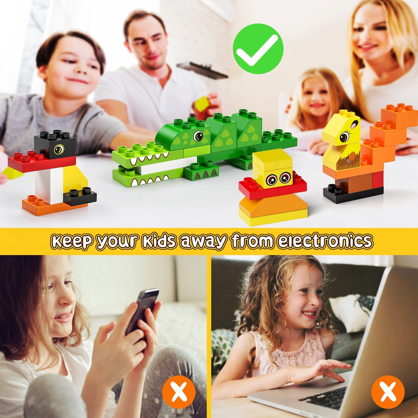 burgkidz Educational Toy: Classic Big Size Bricks – Large Building Blocks with Reusable Storage Bucket (Ages 3+)