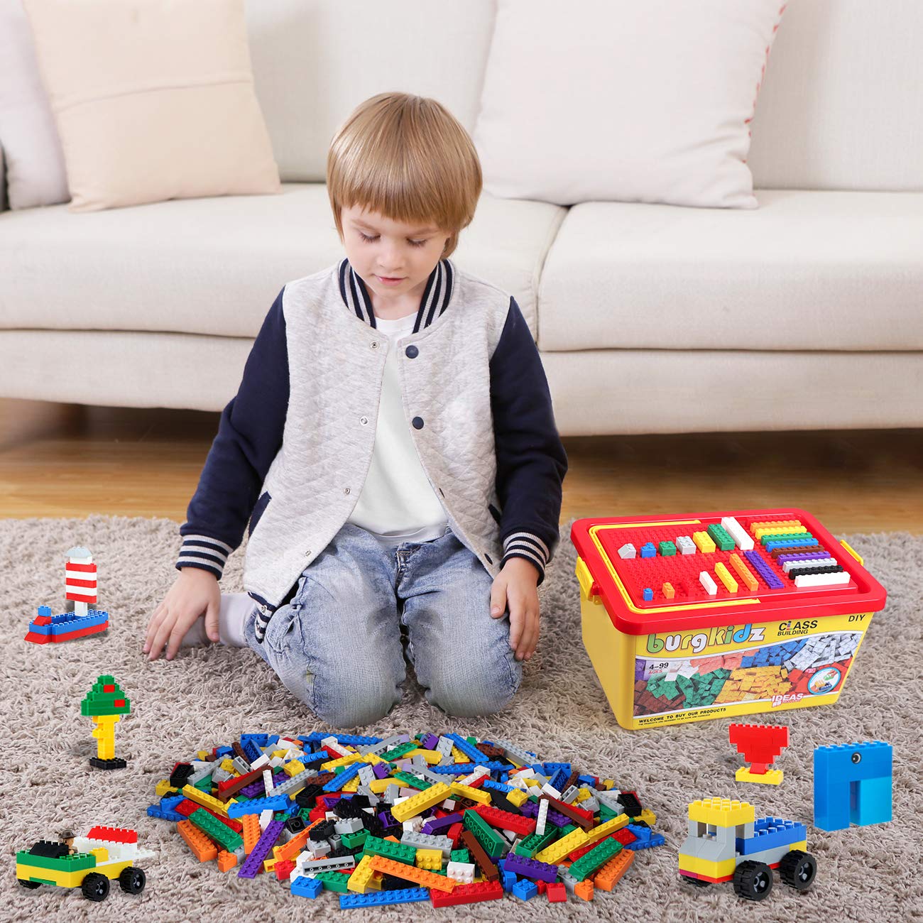 burgkidz Building Bricks 1020-Piece Set – 1068 Premium Blocks with Wheels, Doors, Windows & Storage Box