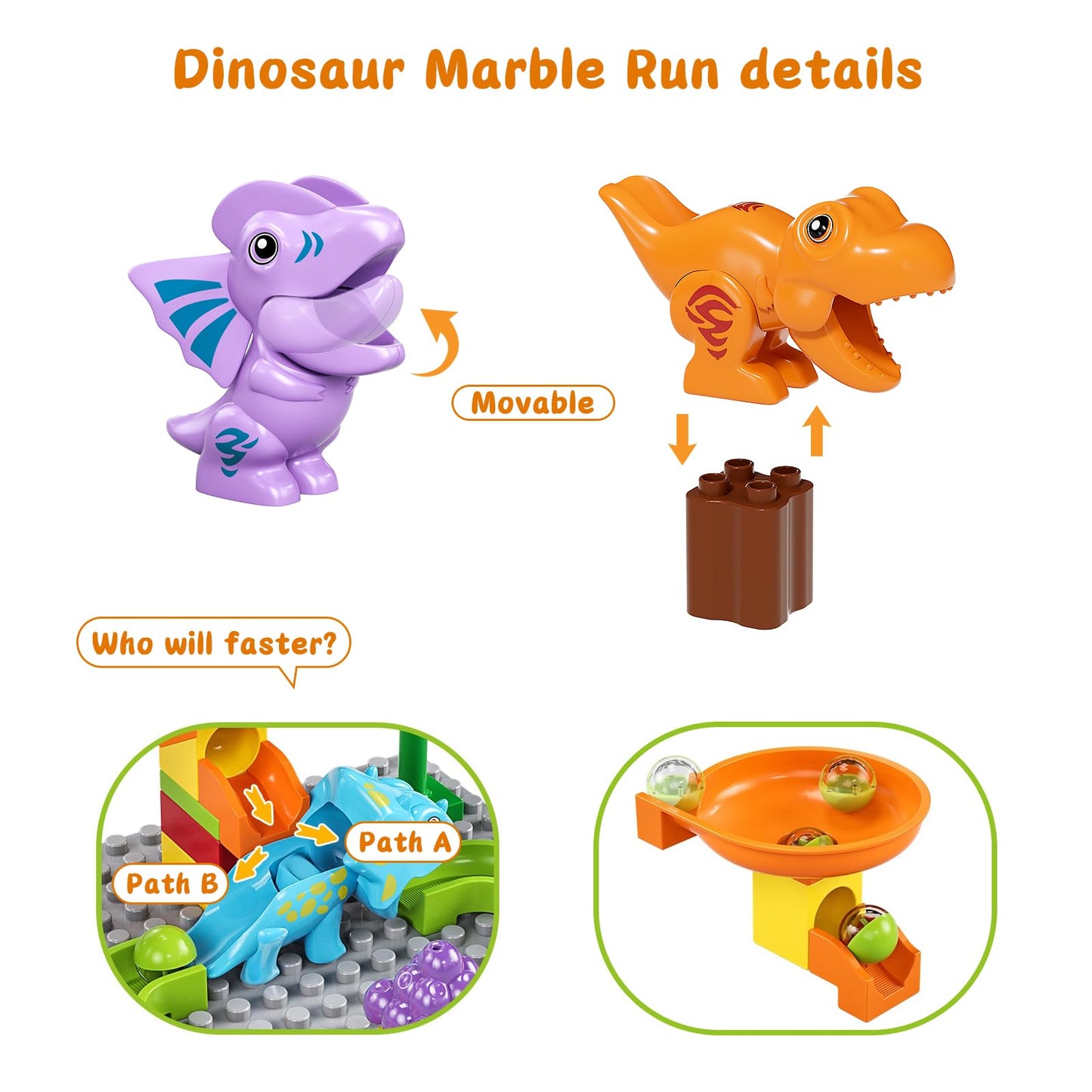 Burgkidz Kids Marble Run & Dinosaur Building Blocks – Montessori STEM Toy for Ages 3-8