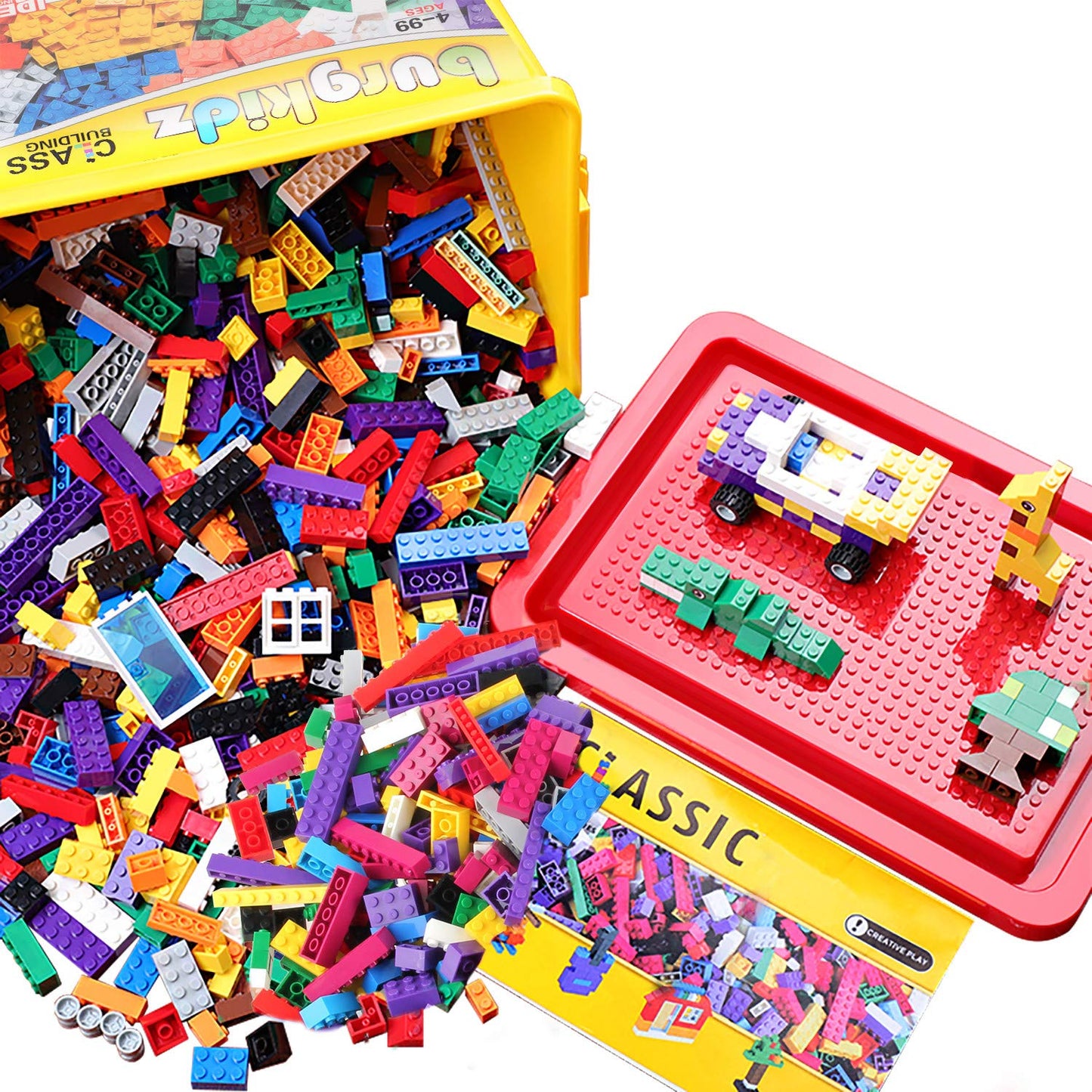 burgkidz Building Bricks 568 Pieces – STEM Toy Blocks with Wheels, Doors, Windows, Storage Box | 3+ Gift