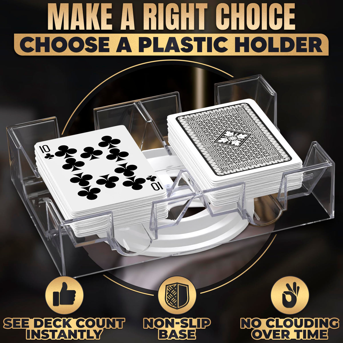 BURIUS Dual-Deck Rotating Card Holder – 360° Acrylic Tray for Canasta, Poker & Bridge