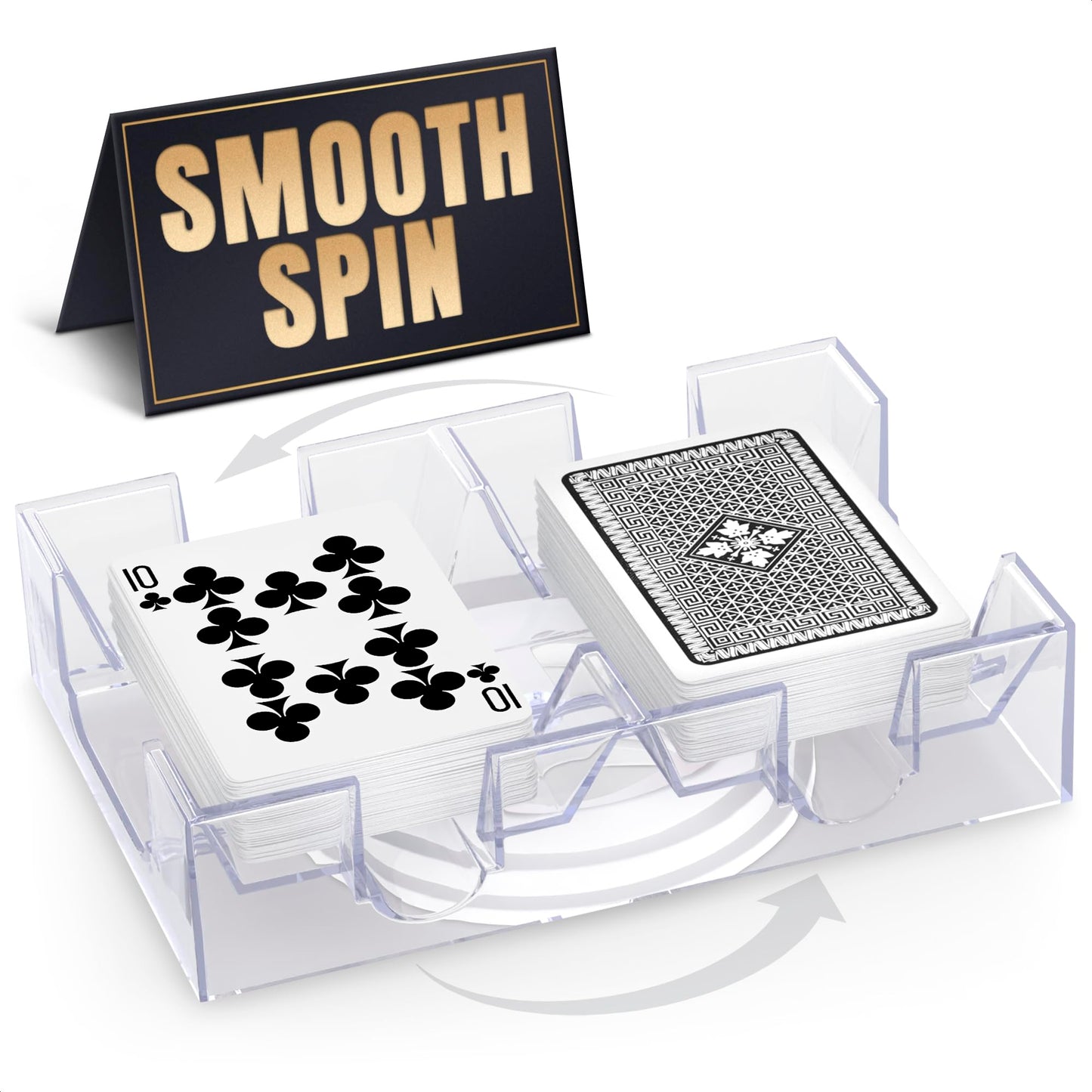 BURIUS Dual-Deck Rotating Card Holder – 360° Acrylic Tray for Canasta, Poker & Bridge