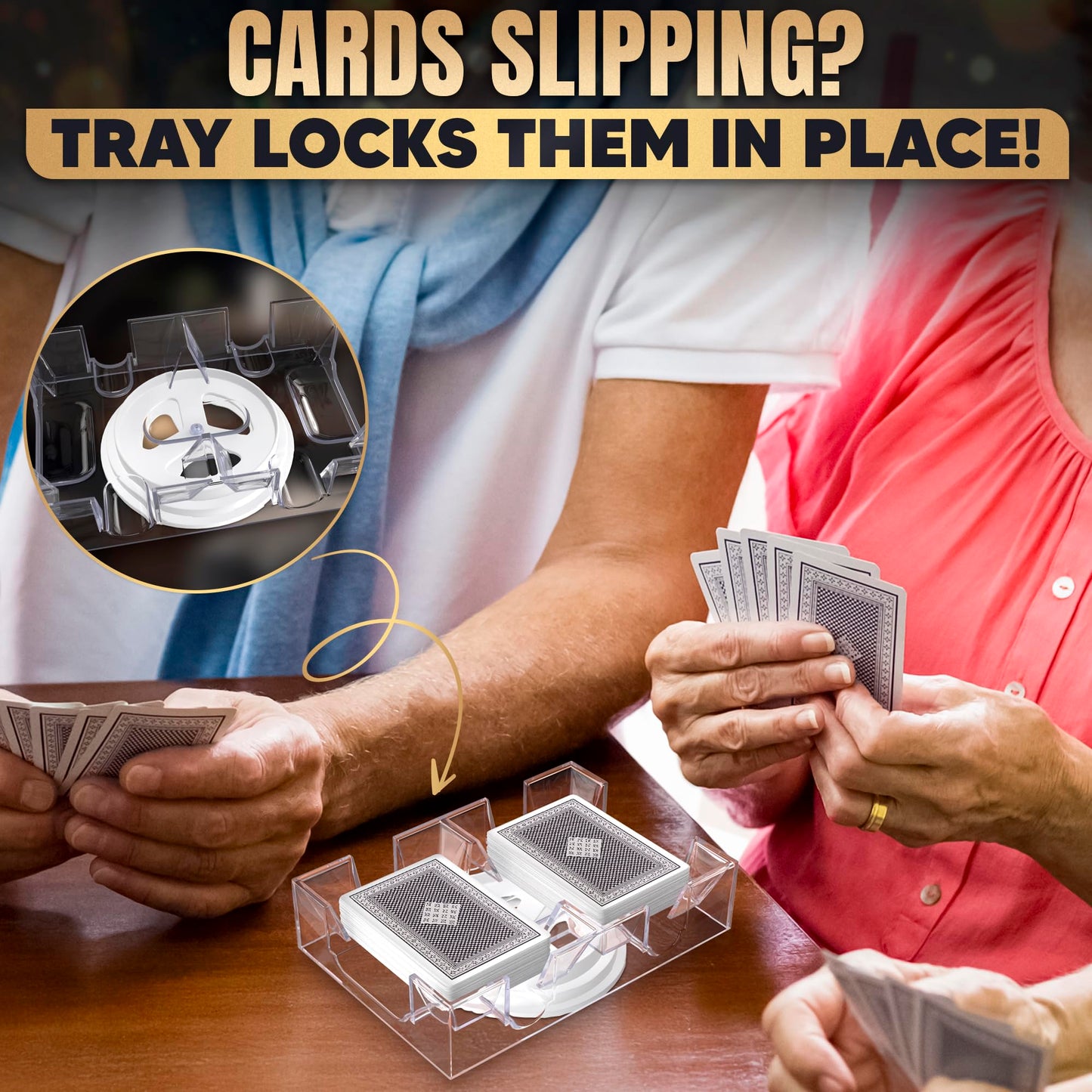 BURIUS Dual-Deck Rotating Card Holder – 360° Acrylic Tray for Canasta, Poker & Bridge
